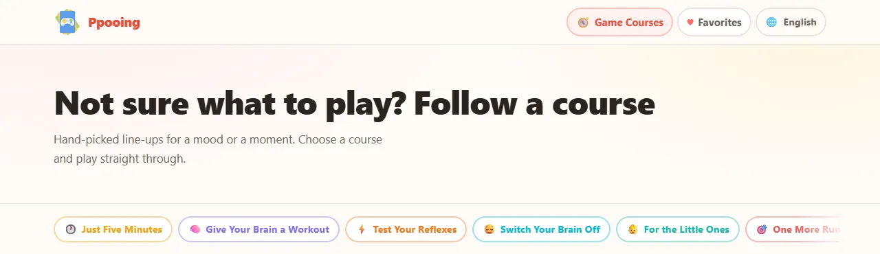 The Game Courses page: "Not sure what to play? Follow a course", followed by the list of courses
