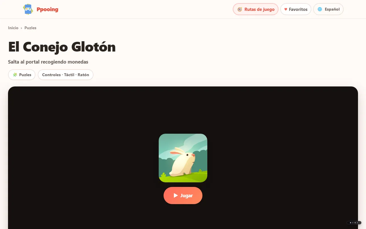 La página de El Conejo Glotón, con el título y el botón Jugar