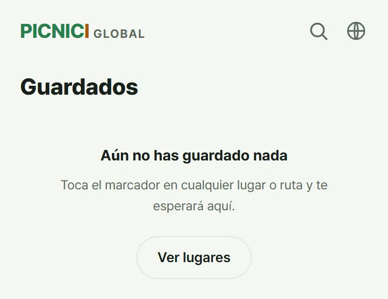 La página Guardados antes de guardar nada, con un botón para explorar lugares